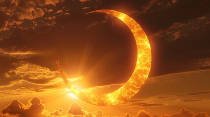 Wall Mural - Eclipse: A 3D illustration of a solar eclipse, where the sun is partially covered by the moon