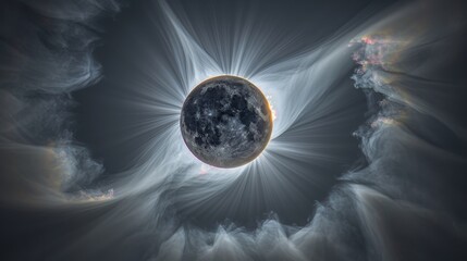 Wall Mural - eclipse: a photo of a total solar eclipse, with the sun's corona visible around the moon's silhouett