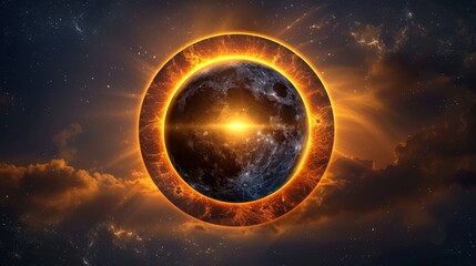 Wall Mural - eclipse: a vector illustration of a total solar eclipse, showing the moon completely covering the su