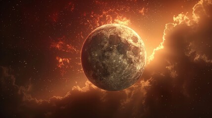 Wall Mural - eclipse: an illustration of a total lunar eclipse, with the moon completely covered by earth's shado