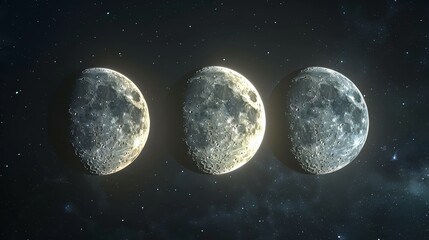 Wall Mural - moon: a 3d animation of the moon's phases, showing the transition from full moon