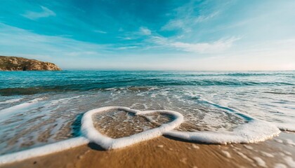 Wall Mural - 3d heart shape wave in the light blue sea ripples perfect for valentine s day seascapes background
