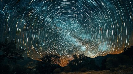 Wall Mural - night sky: a time-lapse photo showing the movement of stars across the sky