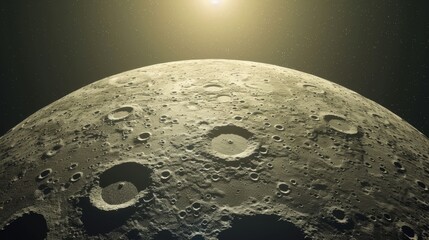 Wall Mural - Planet: A detailed 3D model of the Moon, featuring its cratered surface and dusty terrain