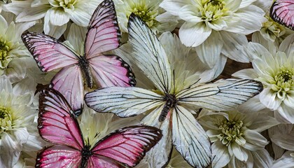 Wall Mural - beautiful 3d white and pink butterflies background