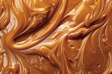 Dive into the rich, amber depths of liquid caramel, its velvety texture swirling in deliciously tempting patterns