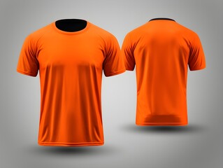 Wall Mural - Neon orange t-shirt front and back view clothes on isolated white background