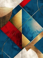 Wall Mural -  blue gold red luxurious abstract geometric presentation