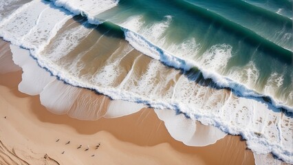 Seascape with seagulls on a sandy beach