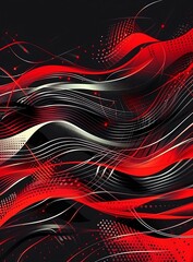 Wall Mural - Design a technology-inspired background featuring red and black geometric waves and lines