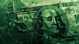 Fototapeta Na ścianę - Close Up of Cracked One Hundred Dollar Bill, Financial Crisis Concept or Economic Instability Symbol