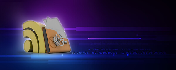 Sticker - 3d illustration WiFi symbol with folder lock