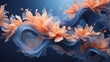 Coral Cascade, Subtle Apricot and Indigo Background with Whisper-soft Texture, Flowing with Serene Grace.