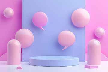 Light purple, pink and blue cartoon 3d chat sms icon collection isolated on pink purple background 