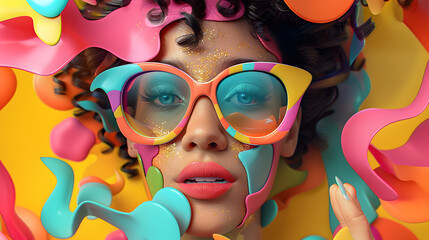 Wall Mural - Colorful paint splash on woman face advertising art