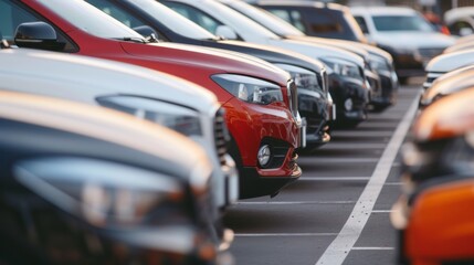 Rows of shiny new cars lined up in a car showroom