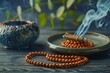 serene meditation with mala beads zen concept photo featuring prayer necklace and incense