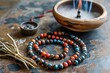 serene meditation with mala beads zen concept photo featuring prayer necklace and incense