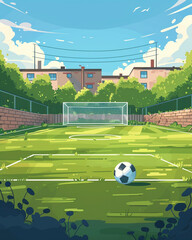 Wall Mural - Outdoor soccer court scene in flat graphics