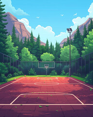 Wall Mural - Outdoor soccer court scene in flat graphics