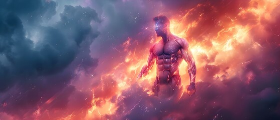 Wall Mural - Bright digital artwork featuring luminous muscles symbolizing power and endurance. Concept Digital Art, Luminous Muscles, Symbolism, Power, Endurance,