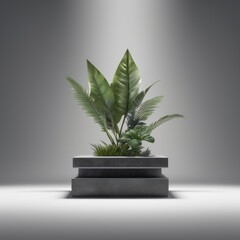 Sticker - 3d render of green plant on dark background