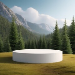 Wall Mural - 3d rendering empty podium on green nature background.