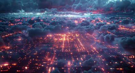 Cloud computing platforms powering online trading systems, abstract representation