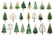 
Enchanting Forest Variety.
This collection of whimsical, stylized trees seems to come straight from a fairy tale. Each tree boasts a unique design, from polka dots and stripes to gentle 