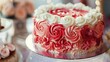 Rose and white color cake, dessert for birthday, wedding