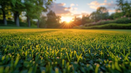 Sunrise Dew on Fresh Green Grass