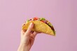 © Pungu x - Minimalist photo advertisement, hand holding a taco, solid pastel purple background, perfect studio lighting, , 3d lilustration