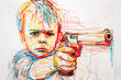 Enfant braquant un pistolet réel