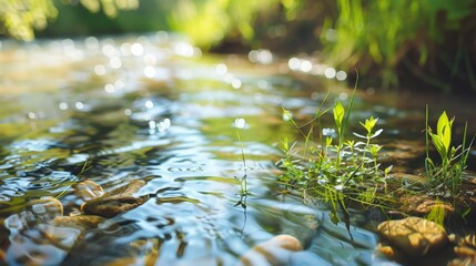 Poster - A stream featuring rocks and grass up close