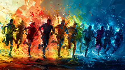 Wall Mural - A painting depicting the strength and endurance of a marathon runner.