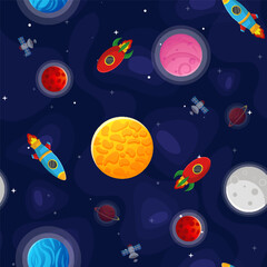 Wall Mural - space cartoon seamless pattern. cute design for