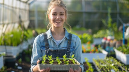 Canvas Print - Woman Presenting Young Plants