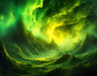 An atmospheric radioactive glow texture, with eerie green and yellow hues blending into darkness, capturing the hazardous beauty of irradiated zones
