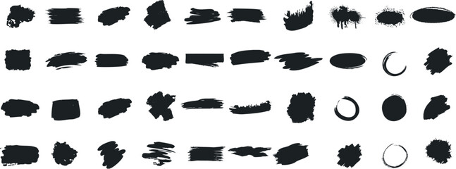 Wall Mural - black brush strokes collection, abstract brushstroke shapes on white background, grunge style elemen