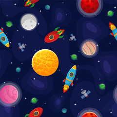 Wall Mural - space cartoon seamless pattern. cute design for