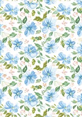 simple symmetrical pastel blue and green pattern with flowers