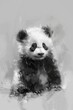 A striking black and white sketch captures the pure innocence of a panda cub
