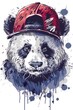 A panda's face peers out with a serene gaze, its cap adorned