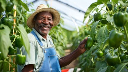 Canvas Print - Smiling Farmer in Greenhouse