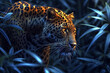 Portrait of leopard behind the bushes. Strong and wild animal in the jungle.