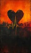 Abstract heart and ECG pulse art on a bold orange and red textured background.
