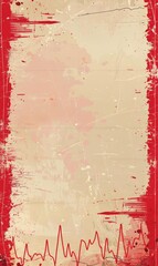 Wall Mural - Abstract beige background with red grunge texture and distressed elements with EKG heart line. Ideal for vintage designs, creative projects, and artistic themes.