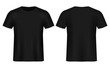 Men's black blank Realistic T-shirt template,from two sides, natural shape on invisible mannequin, for your design mockup for print, isolated on white background.