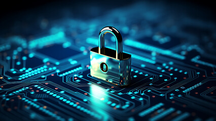 Padlock and internet technology networking connection. Cyber security internet and networking concept. Firewall to protect against hacker attacks.
