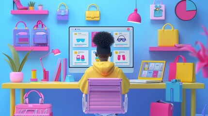 E-commerce: A 3D vector illustration of a person customizing a product online